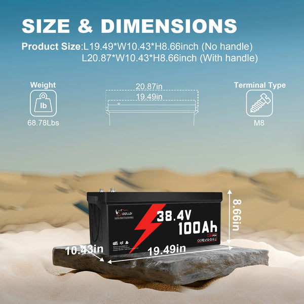 Idzlldi 36V 100Ah Deep Cycle LiFePO4 Battery w/ Low-Temperature Protection