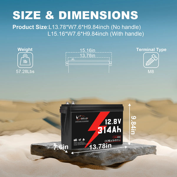 Idzlldi 12V 314Ah Deep Cycle LiFePO4 Battery w/ Low-Temperature Protection