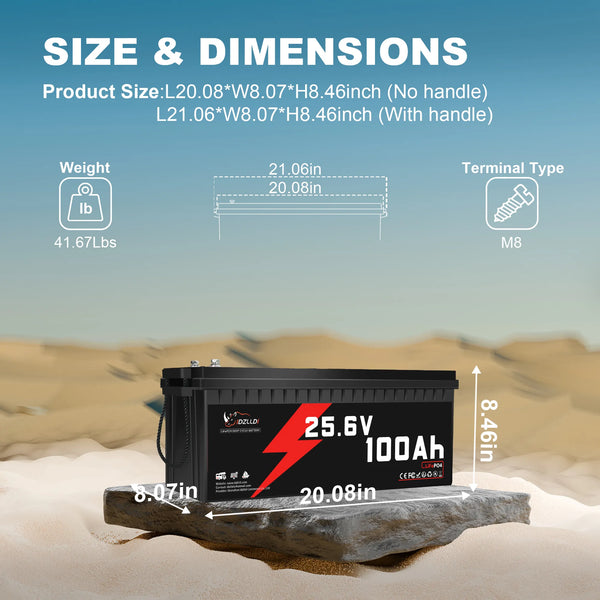 Idzlldi 24V 100Ah Deep Cycle LiFePO4 Battery w/ Low-Temperature Protection