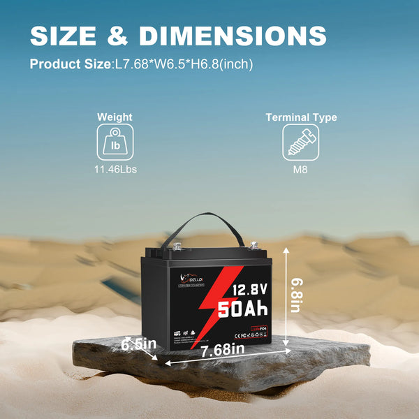 Idzlldi 12V 50Ah Deep Cycle LiFePO4 Battery w/ Low-Temperature Protection