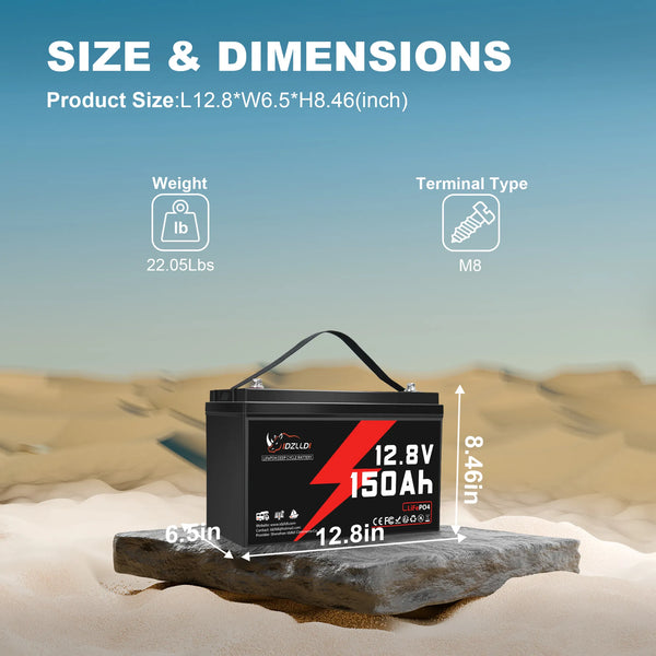 Idzlldi 12V 150Ah Deep Cycle LiFePO4 Battery w/ Low-Temperature Protection