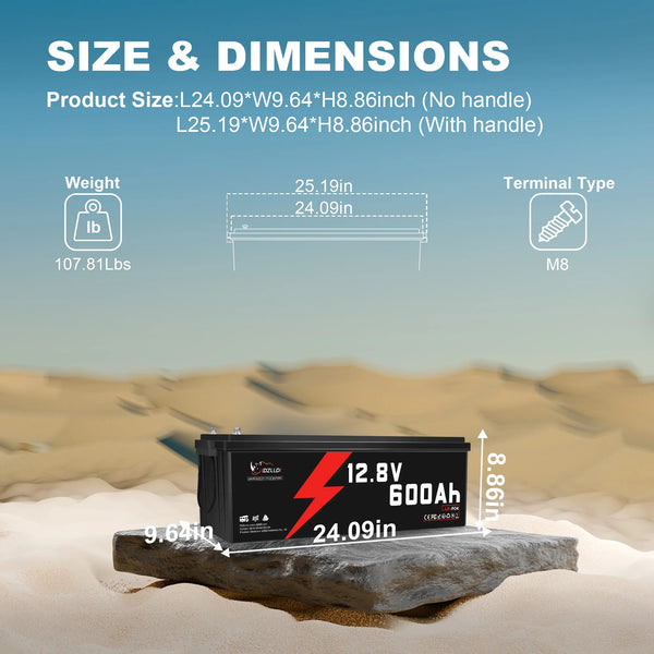 Idzlldi 12V 600Ah Deep Cycle LiFePO4 Battery w/ Low-Temperature Protection