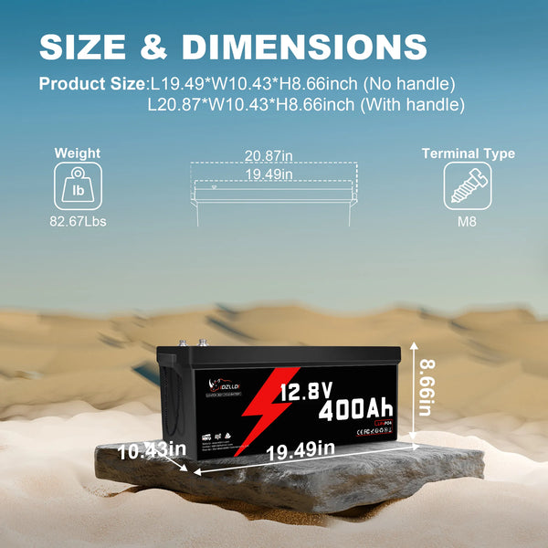 Idzlldi 12V 400Ah Deep Cycle LiFePO4 Battery w/ Low-Temperature Protection